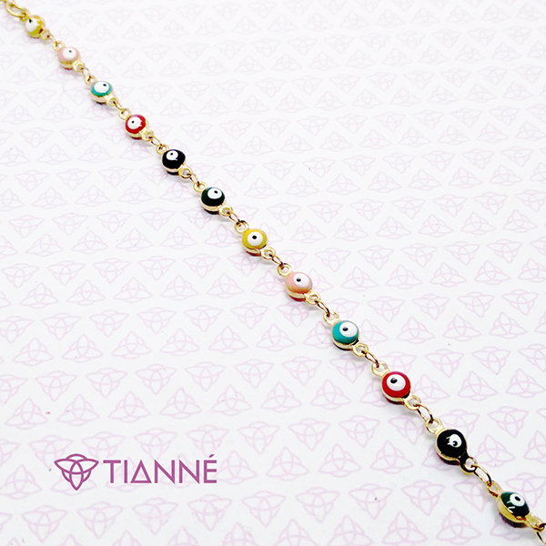 Pulsera en acero dorado con ojitos de protección en colores