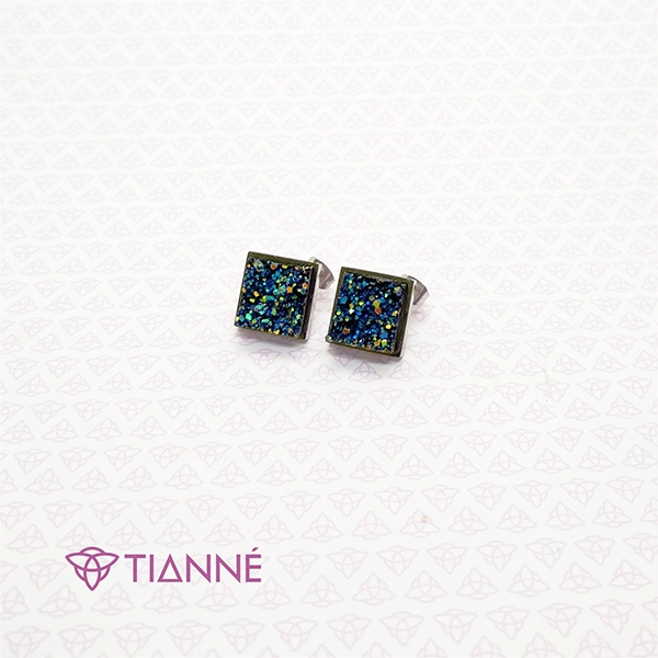 Aretes en acero natural con piedras azules