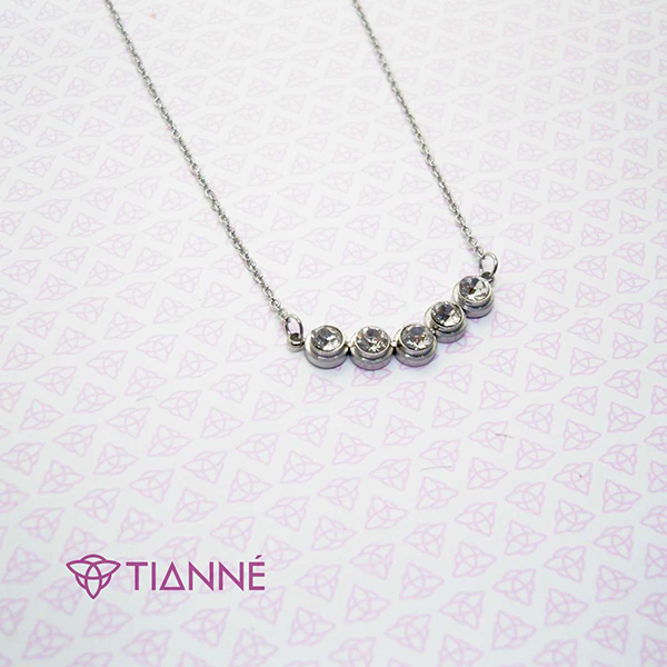 Collar con placa y zirconias en plateado.