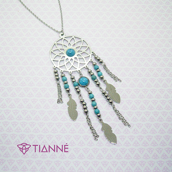 Collar en acero natural con piedra azul