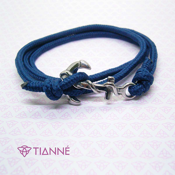 Pulsera de caballero cinta azul y ancla de acero